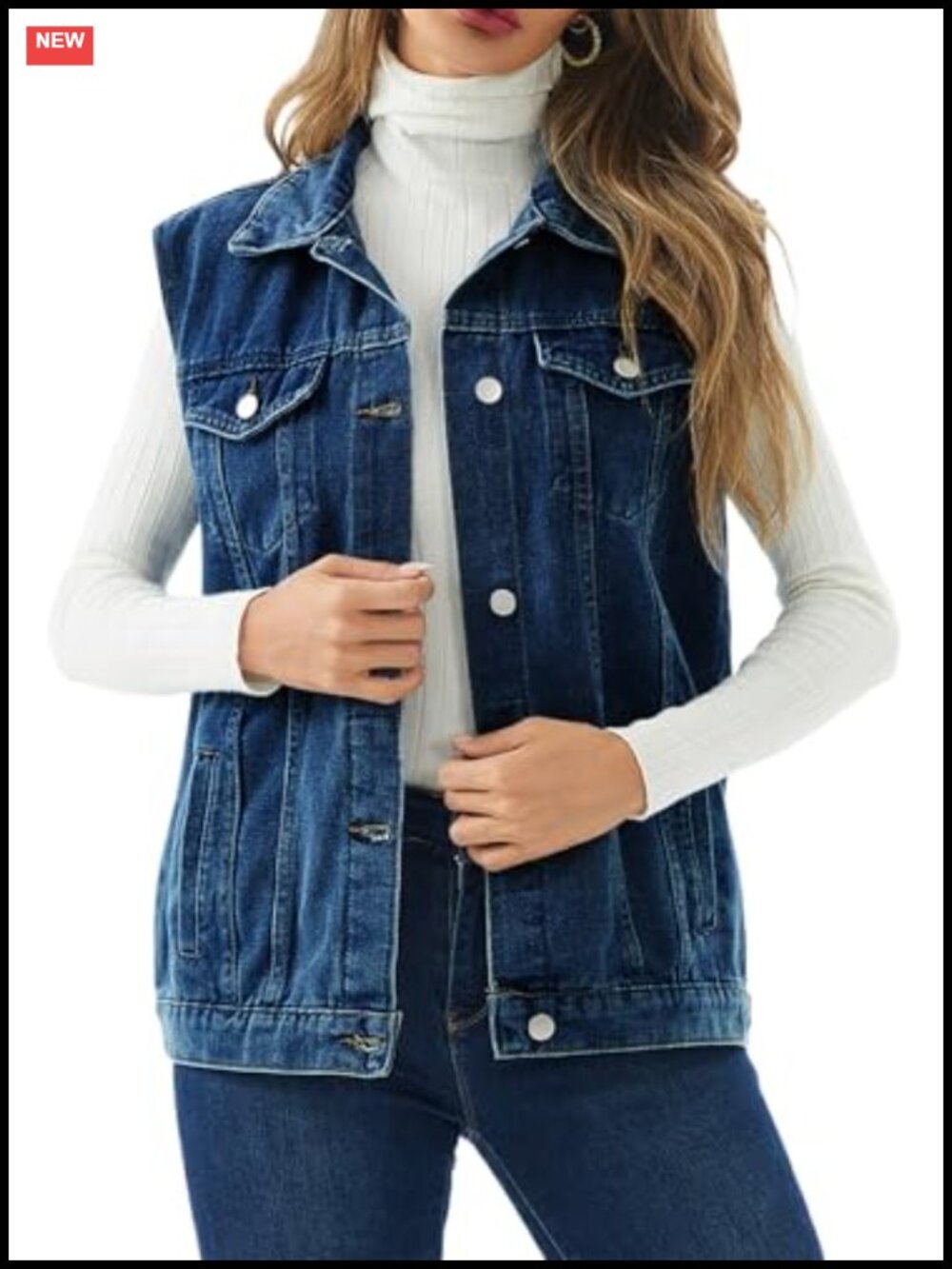Oversized Sleeveless Denim Vest Women Button Down Jean Top